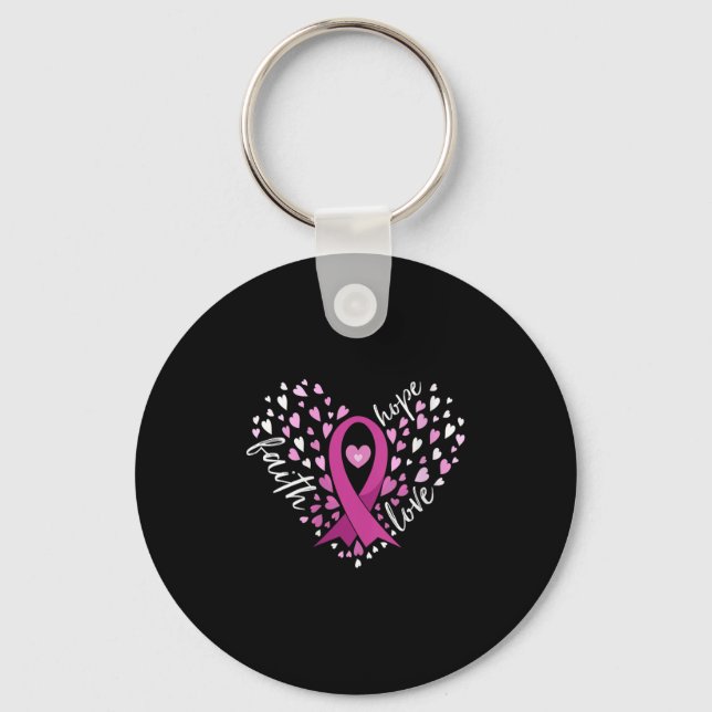 Womens Faith Hope Love Breast Cancer Awareness Pin Key Ring (Front)