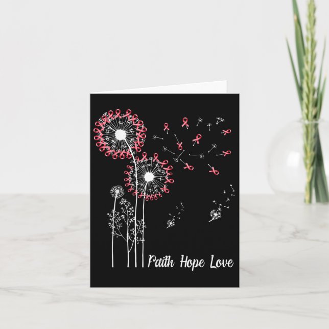 Womens Faith Hope Love Breast Cancer Dandelion Flo Card (Front)