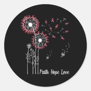 Womens Faith Hope Love Breast Cancer Dandelion Flo Classic Round Sticker