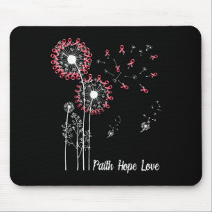 Womens Faith Hope Love Breast Cancer Dandelion Flo Mouse Pad