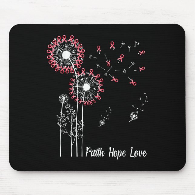 Womens Faith Hope Love Breast Cancer Dandelion Flo Mouse Pad (Front)