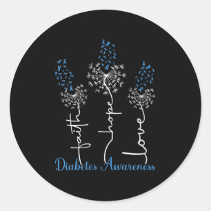 Womens Faith Hope Love Diabetes Awareness V-neck Classic Round Sticker