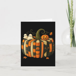 Womens Fall Book Pumpkin With Black Cat Reading Card
