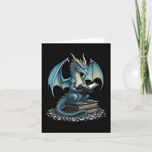 Womens Fantasy Dragon Reading Magical Book Lover H Card (Front)