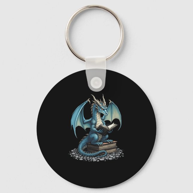 Womens Fantasy Dragon Reading Magical Book Lover H Key Ring (Front)
