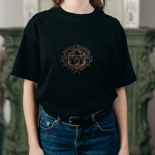 Women's Fantasy Gold D20 Laurel Wreath T-Shirt (Creator Uploaded)