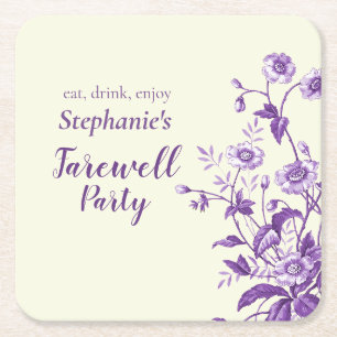 Women's Farewell Party Lavender Wildflower  Square Paper Coaster
