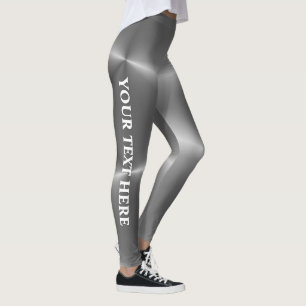 Womens Faux Silver Customisable Text Name Trendy Leggings