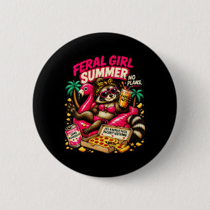 Womens Feral Girl Summer Racoon Plans Funny 6 Cm Round Badge