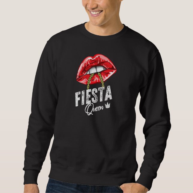 Womens Fiesta Queen Women Lips Chain Spanish Latin Sweatshirt (Front)