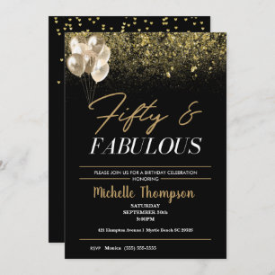 Women's Fifty and Fabulous Gold Birthday   Invitation