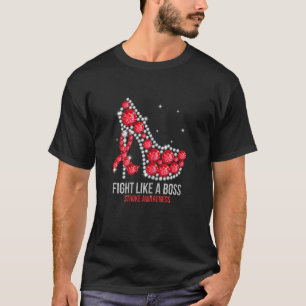 Womens Fight Like A Boss Heart Health Red Ribbon S T-Shirt