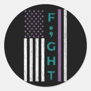 Womens Fight Semicolon Flag Suicide Awareness Ment Classic Round Sticker
