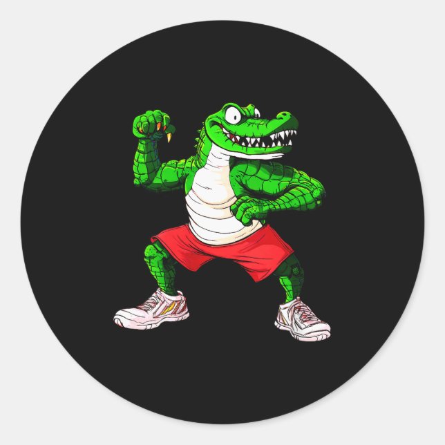 Womens Fitness Crocodile V-neck  Classic Round Sticker (Front)