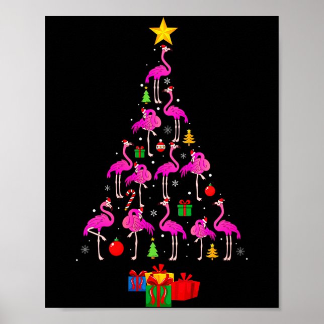 Womens Flamingo Christmas Tree Pajamas Santa Hat F Poster (Front)