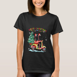 Womens Flamingo Santa Hat Xmas Light Motobike Chri T-Shirt