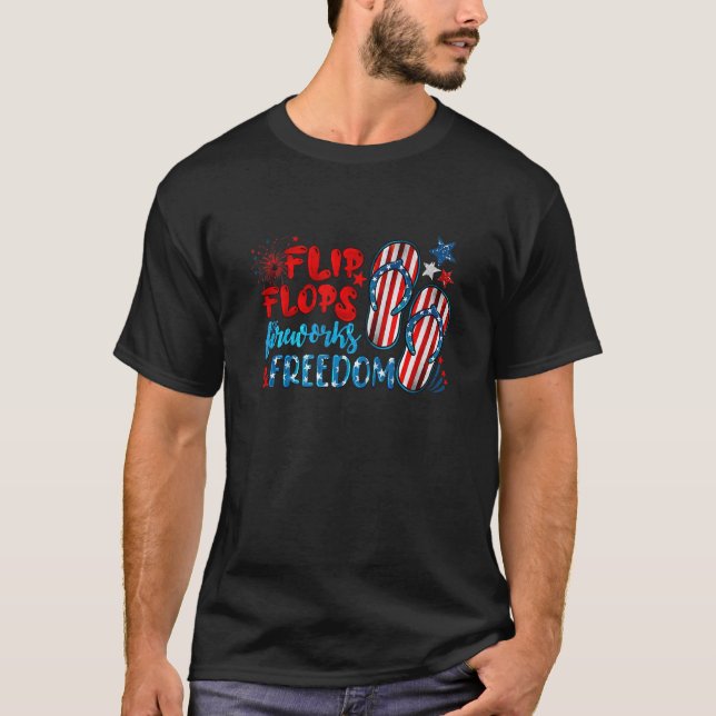 Womens Flip Flops Fireworks And Freedom 4th Of Jul T-Shirt (Front)
