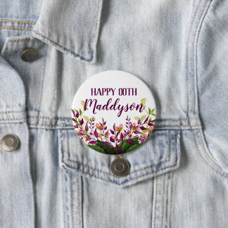 Women's Floral 18th 21st 30th 40th 50th 60th 70th 7.5 Cm Round Badge