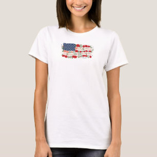 Womens Floral American Flag T-Shirt