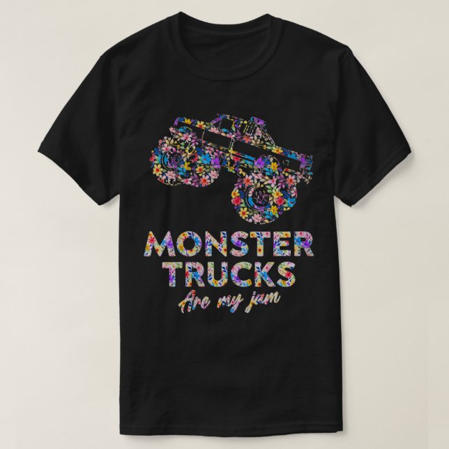 Womens Floral Monster Truck Are My Jam VNeck  T-Shirt (Design Front)