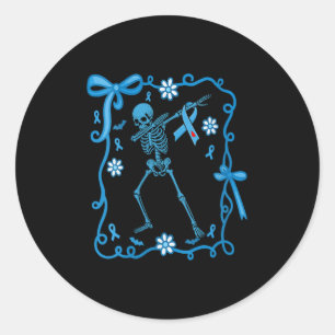 Womens Floral Skeleton Diabetes Awareness Ribbons  Classic Round Sticker