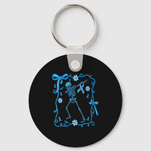 Womens Floral Skeleton Diabetes Awareness Ribbons Key Ring