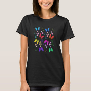 Womens Floral With Butterfly Cool Winged Insect An T-Shirt