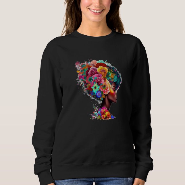 Womens Flower Afro Black Women African American  1 Sweatshirt (Front)