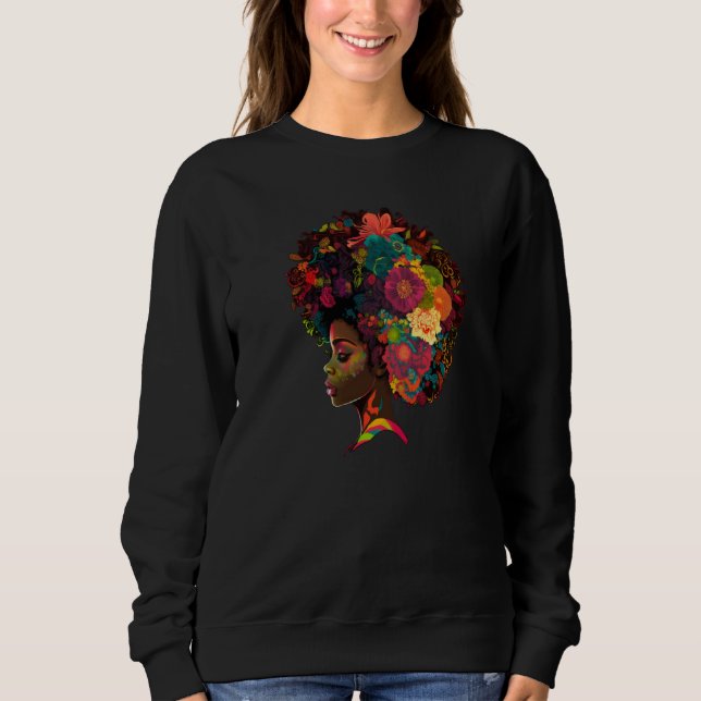 Womens Flower Afro Black Women African American  6 Sweatshirt (Front)