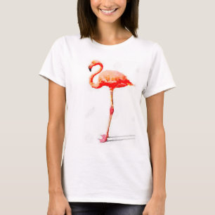 Women's Flowy Top: Pink Flamingo Watercolor T-Shirt
