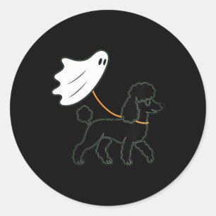 Womens Flying Ghost Walking Black Poodle - Dog Mum Classic Round Sticker
