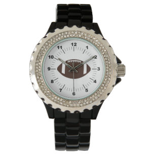 Women's Football Rhinestone Black Enamel Watch