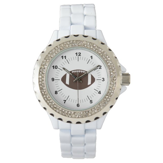 Women's Football Rhinestone White Enamel Watch (Front)