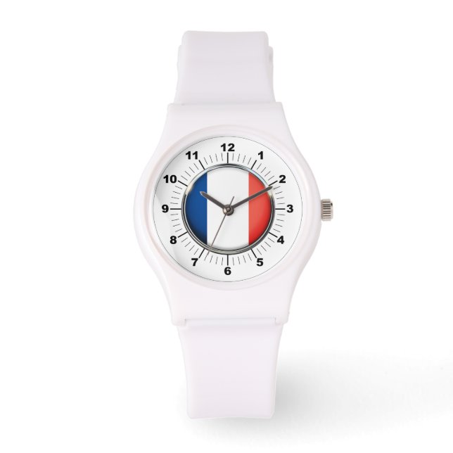 Women's France Flag Sporty White Silicon Watch (Front)