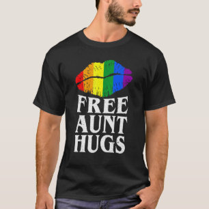 Womens Free Aunt Hugs Lips Rainbow Lgbt Gay Pride  T-Shirt