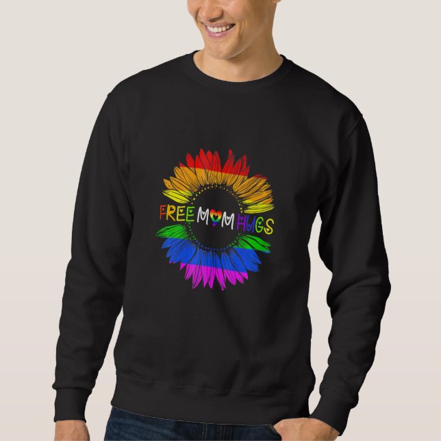 Womens Free Mum Hugs Gay Pride Lgbt Daisy Rainbow  Sweatshirt (Front)