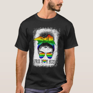 Womens Free Mum Hugs Messy Bun Lgbt Pride Matching T-Shirt