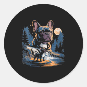 Women's french bulldog howling to the moon meme classic round sticker