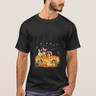 Womens French Bulldog Riding Truck Pumpkin Autumn  T-Shirt