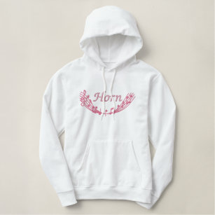 Womens French Horn Music Embroidered Hoodie