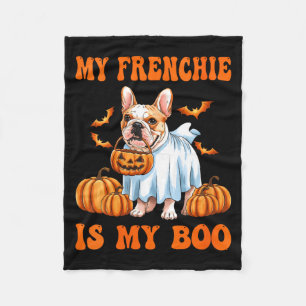 Womens Frenchie Is Boo Funny French Bulldog Ghost Fleece Blanket