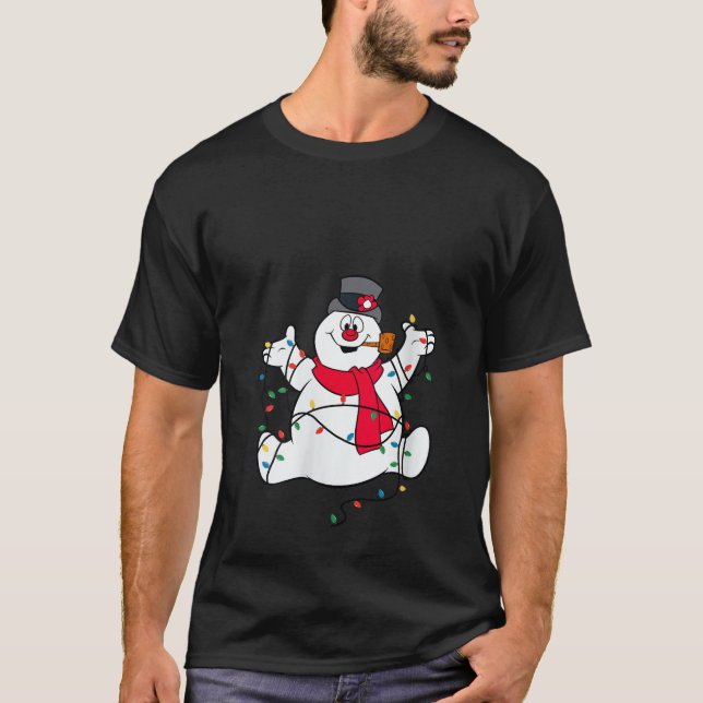 Womens Frosty The Snowman Christmas Lights Portrai T-Shirt (Front)
