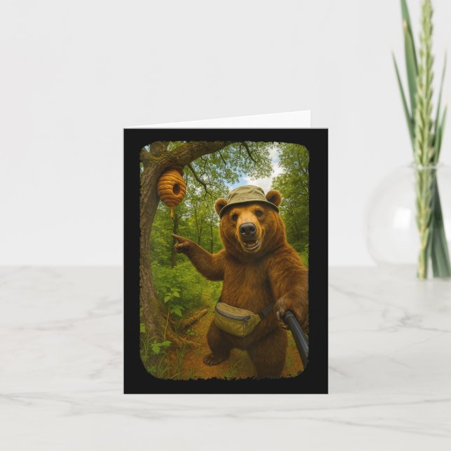 Womens Funny Bear Selfie Near Beehive Hiking Throu Card (Front)