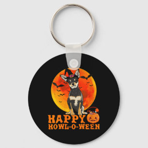 Womens Funny Black Chihuahua Dog Halloween Happy Key Ring