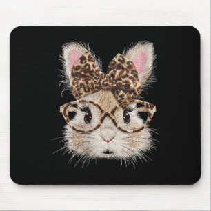 Women's Funny Bunny Face Gles Bandanna Leopard Rab Mouse Pad