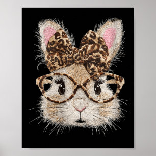 Women's Funny Bunny Face Gles Bandanna Leopard Rab Poster