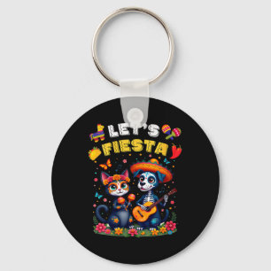 Womens Funny Cat And Dog Sugar Skull Lets Fiesta Key Ring