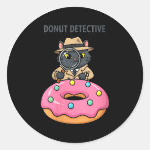 Women's funny cat detective donut noir mystery classic round sticker