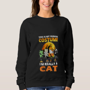 Womens Funny cat halloween this is my human costum Sweatshirt