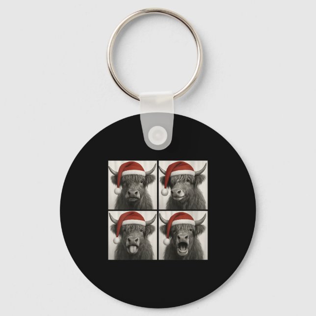 Womens Funny Christmas Highland Cow Santa Photo Bo Key Ring (Front)